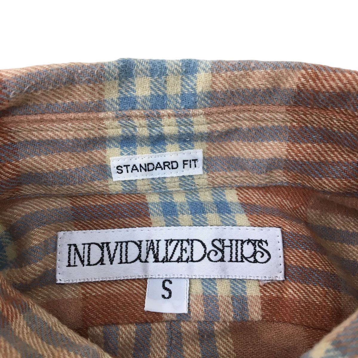 NC203 USA製 INDIVIDUALIZED SHIRTS インディビジュアライズ 長袖 シャツ カジュアルシャツ トップス メンズ S オレンジ チェック_画像6