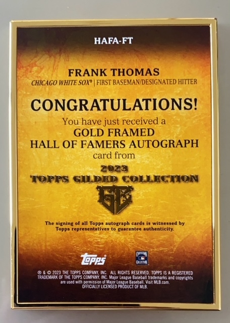 2023 Topps Gilded Collection Gold Framed Hall of Famer Autographs Rose Gold #HAFAFT Frank Thomas 40/50_画像2