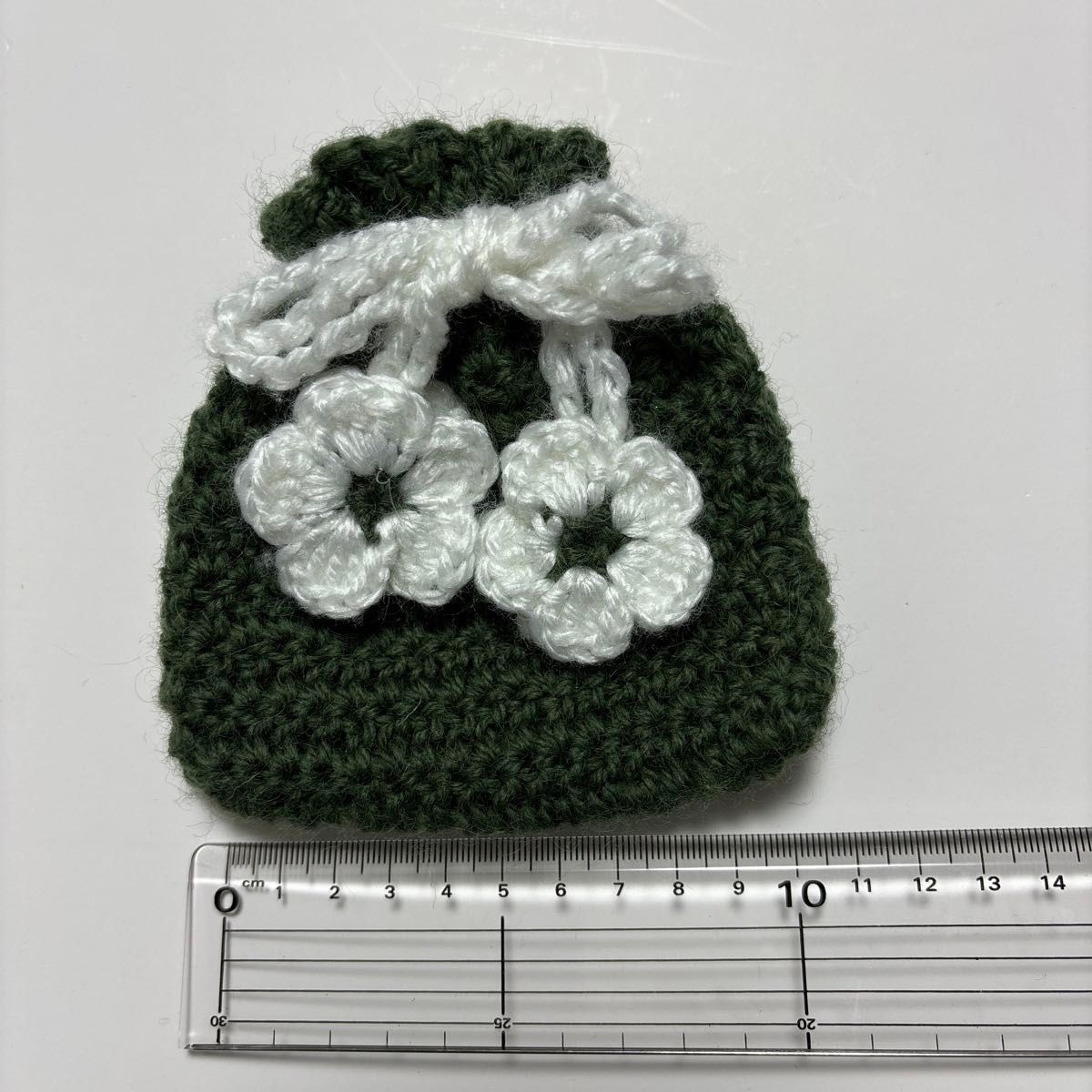 編み物 巾着 AirPodsケース ポーチ 韓国 花柄 ハンドメイド グリーン