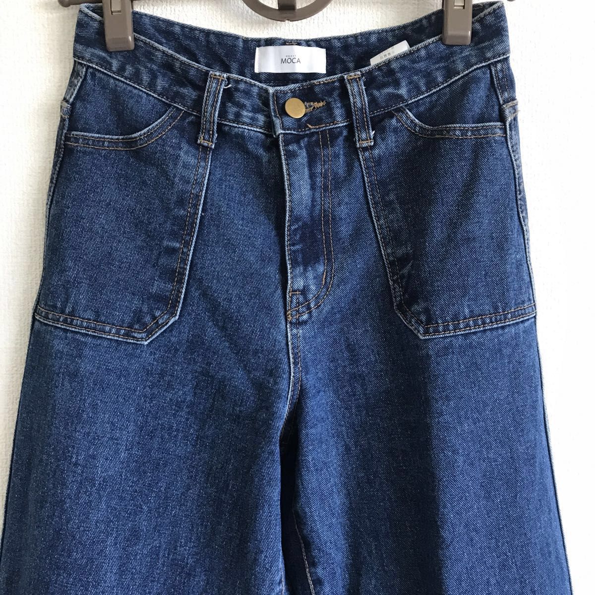 セレクトモカ ハイウエスト フレア ワイド デニム パンツ ジーンズ M ブルー ポケット