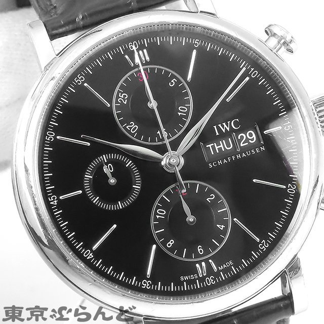 101697790 1円 IWC ポートフィノ クロノグラフ デイデイト IW391002 ブラック SS レザー 腕時計 メンズ 自動巻き 不動 ジャンク 現状_画像5