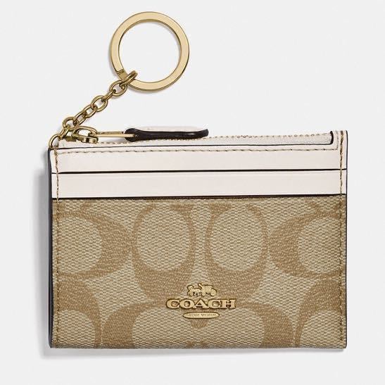 COACH new goods tag * care card attaching pass case | ticket holder | coin case | Mini purse signature pattern light khaki 