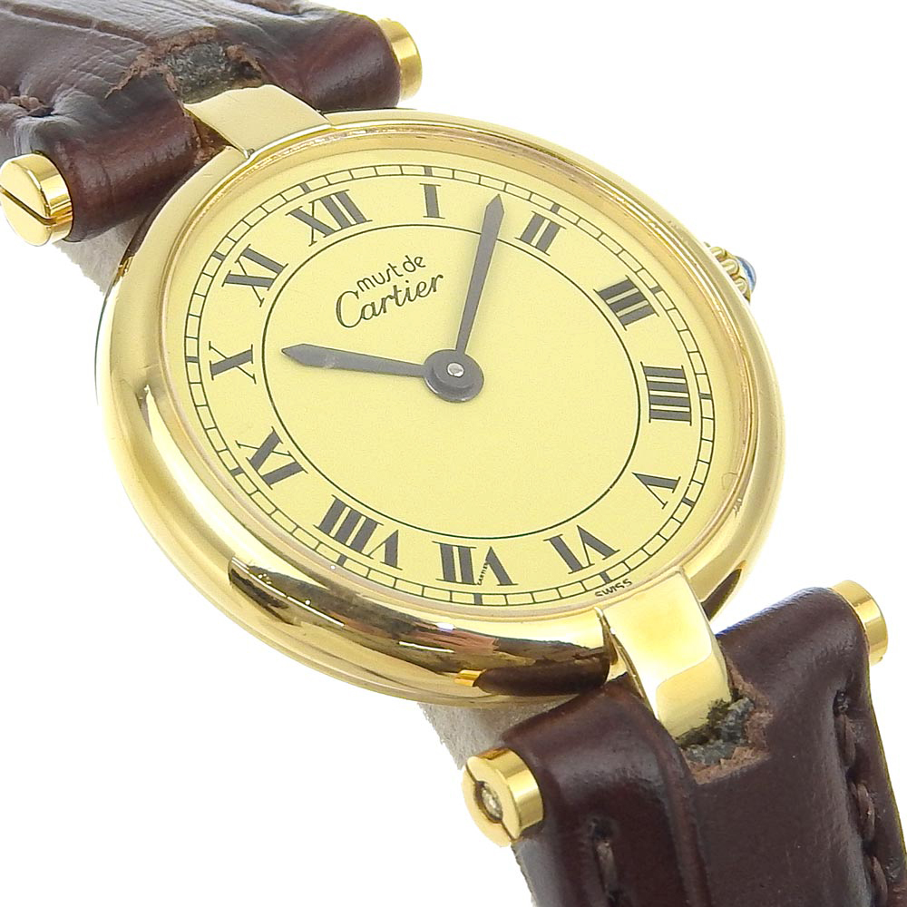 CARTIER Cartier Must Vendome verumeiyu wristwatch silver 925× crocodile Gold quarts lady's [I210123039] used 