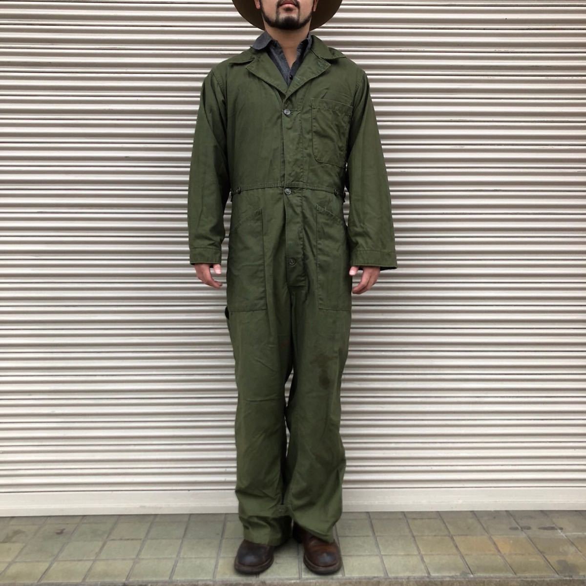 70s 米軍実物 USArmy OG-107 カバーオール COVERALLS ツナギ オールインワン ヴィンテージ USAF 60s コットンサテン フライトスーツ M_画像1