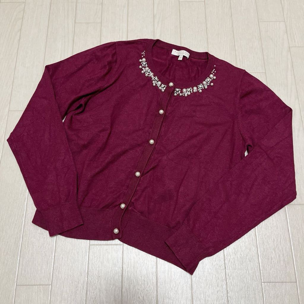  peace 225*① PROPORTION BODY DRESSING Proportion Body Dressing long sleeve cardigan biju- rhinestone FR wine red 