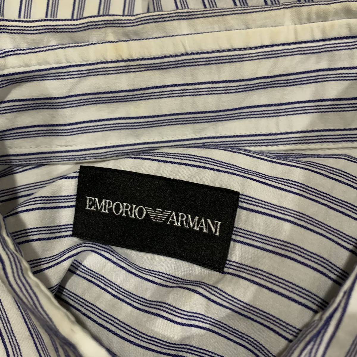 Z▼ 都会のカジュアルウェア '着心地抜群' EMPORIO ARMANI エンポリオアルマーニ ストライプ柄 長袖 ボタン シャツ size:S トップス 紳士服の画像6