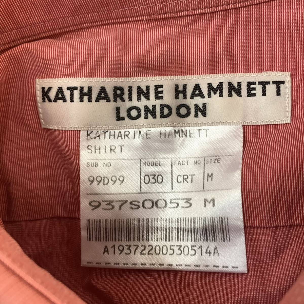 V ▼ 都会のカジュアルウェア '日本製' KATHARINE HAMNETT LONDON キャサリンハムネットロンドン コットン100% 長袖 ボタン シャツ size:M_画像6