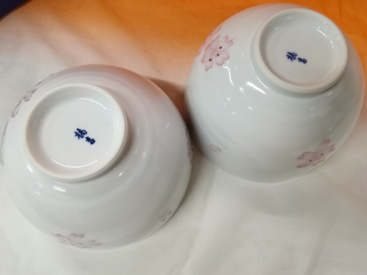 g_t R946 たち吉 ペア 小丼 花時 直径13cm/高さ9cm 和食器 陶器 【長期保管品】の画像6