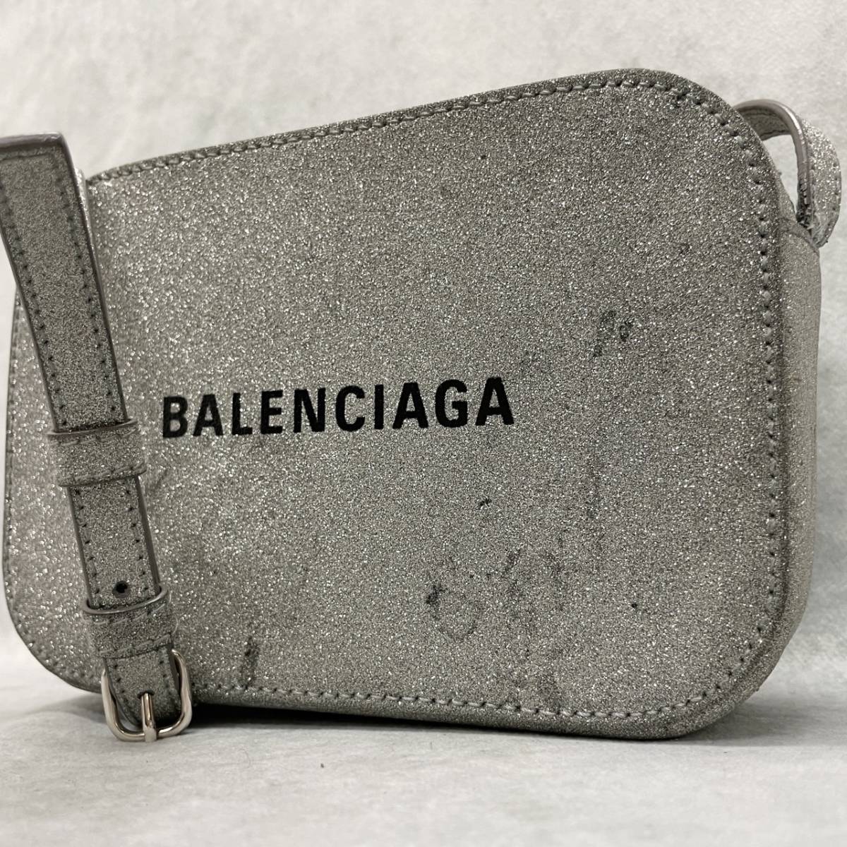 1円〜 美品 BALENCIAGA バレンシアガ エブリデイ ショルダーバッグ 斜め掛け クロスボディ グリッター シルバー 552372_画像1