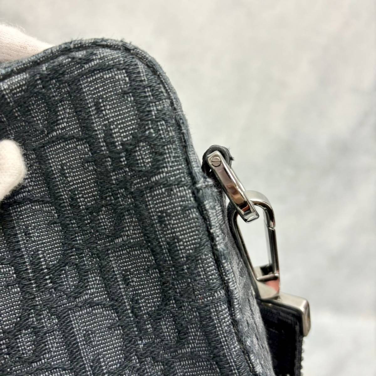 1円〜 美品 Christian Dior クリスチャン ディオール ショルダーバッグ トロッター オブリーク 斜め掛け ジャガード レザー ブラック系_画像4