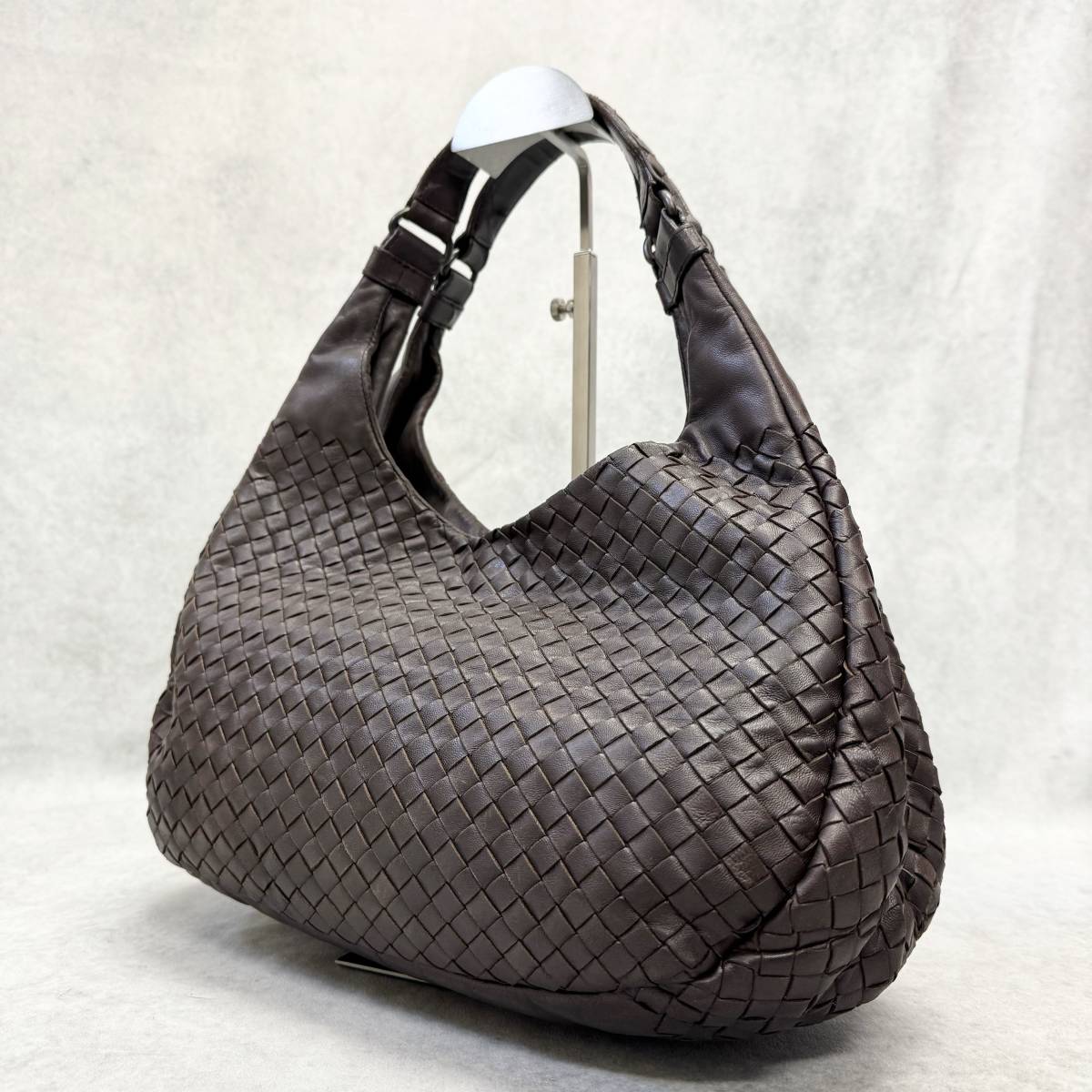 1円〜 美品 BOTTEGA VENETA ボッテガヴェネタ イントレチャート カンパーナ ダークブラウン ハンドバック _画像1