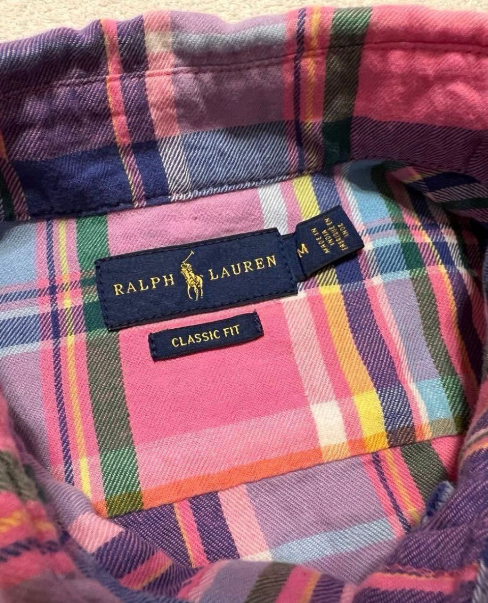 POLO RALPH LAUREN ラルフローレン ボタンダウン　クラシックフィット チェック タータンチェック コットン　綿100%シャツ M _画像4