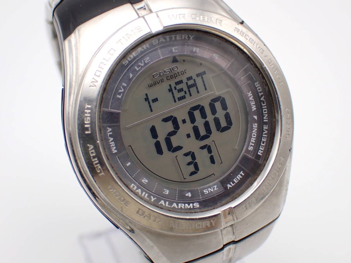 1000円～☆CASIO カシオ ソーラー メンズ腕時計 WAVE CEPTER ウェーブセプター WV-100J ワールドタイム/N3046-900④/23の画像2