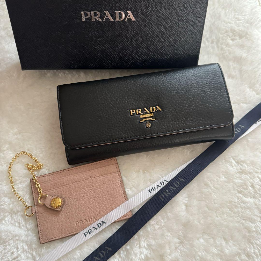 【極上美品】 19 PRADA プラダ 2つ折り長財布 ＆パスケース付き