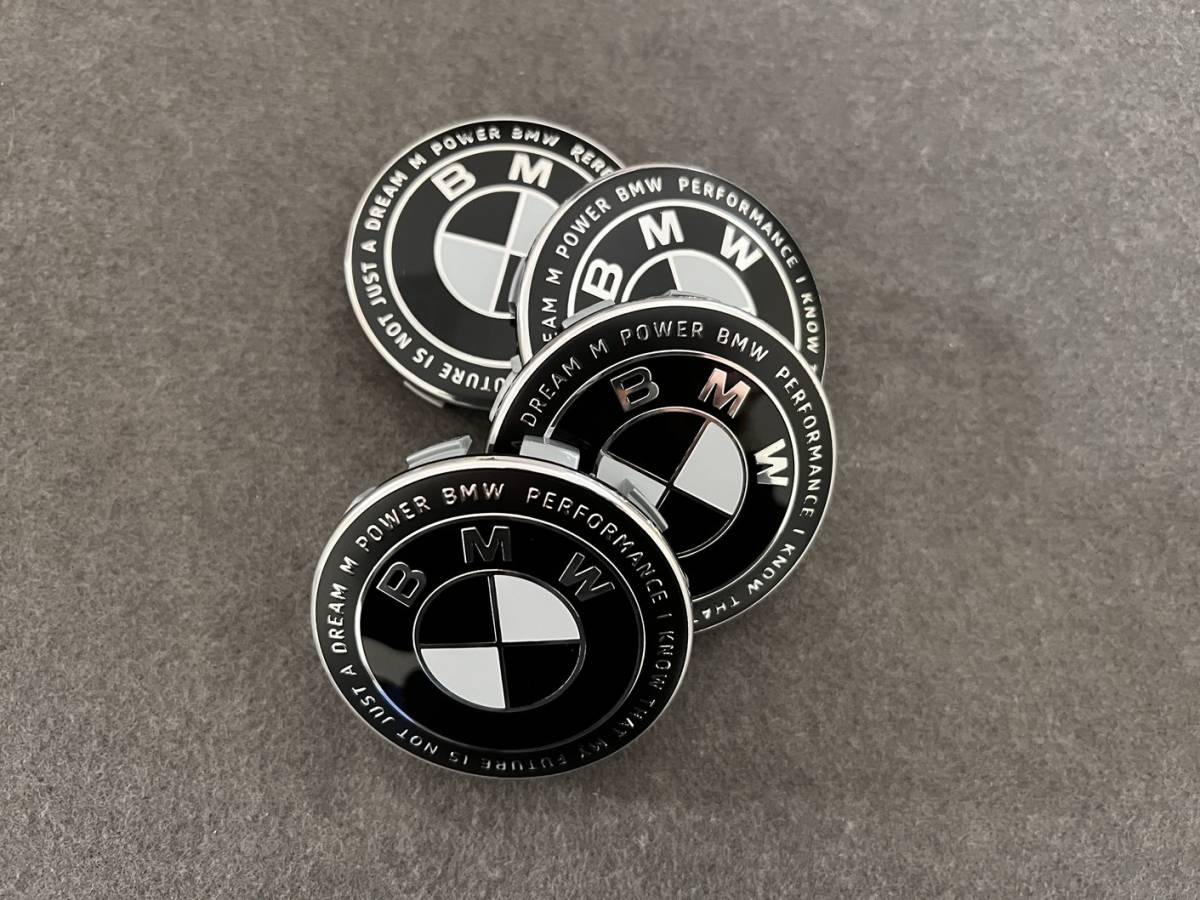 BMW50周年限定 黒白 ホイールキャップ ホイール ハブキャップ センター キャップ保護 防塵 4個セット 外径68mm 85番の画像4