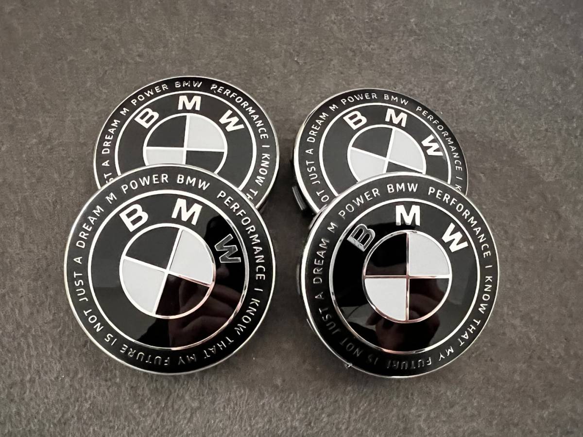 BMW50周年限定 黒白 ホイールキャップ ホイール ハブキャップ センター キャップ保護 防塵 4個セット 外径68mm 85番_画像2