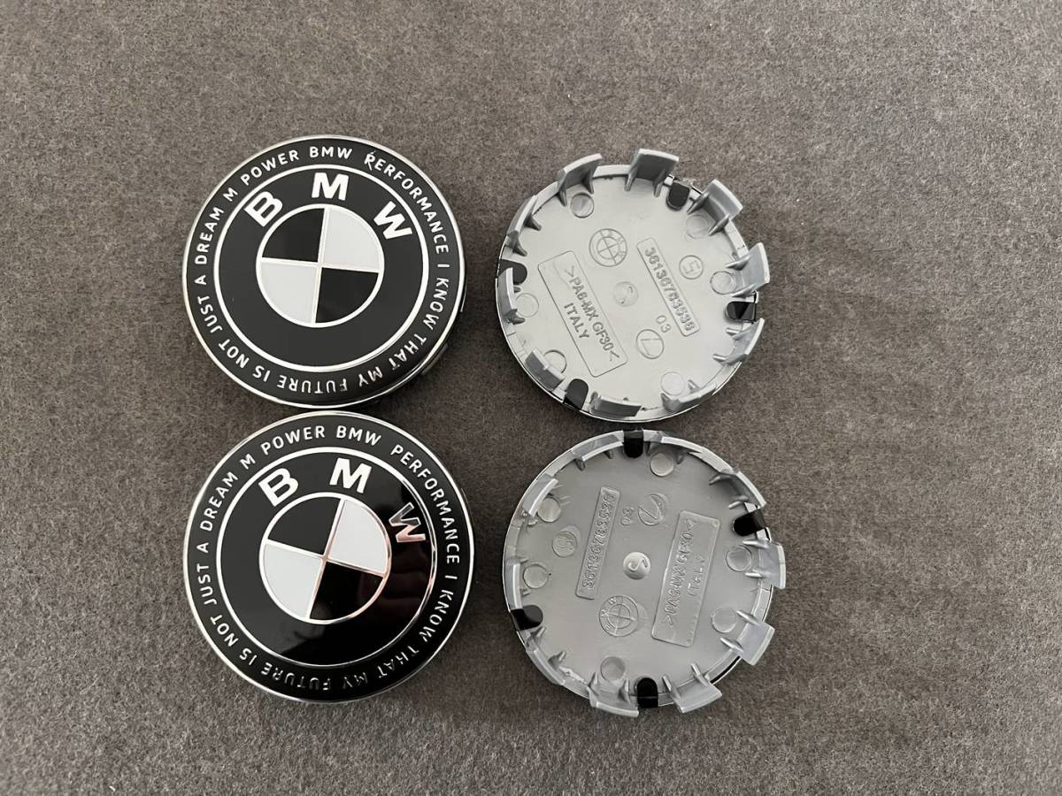 BMW50周年限定 黒白 ホイールキャップ ホイール ハブキャップ センター キャップ保護 防塵 4個セット 外径68mm 85番の画像3