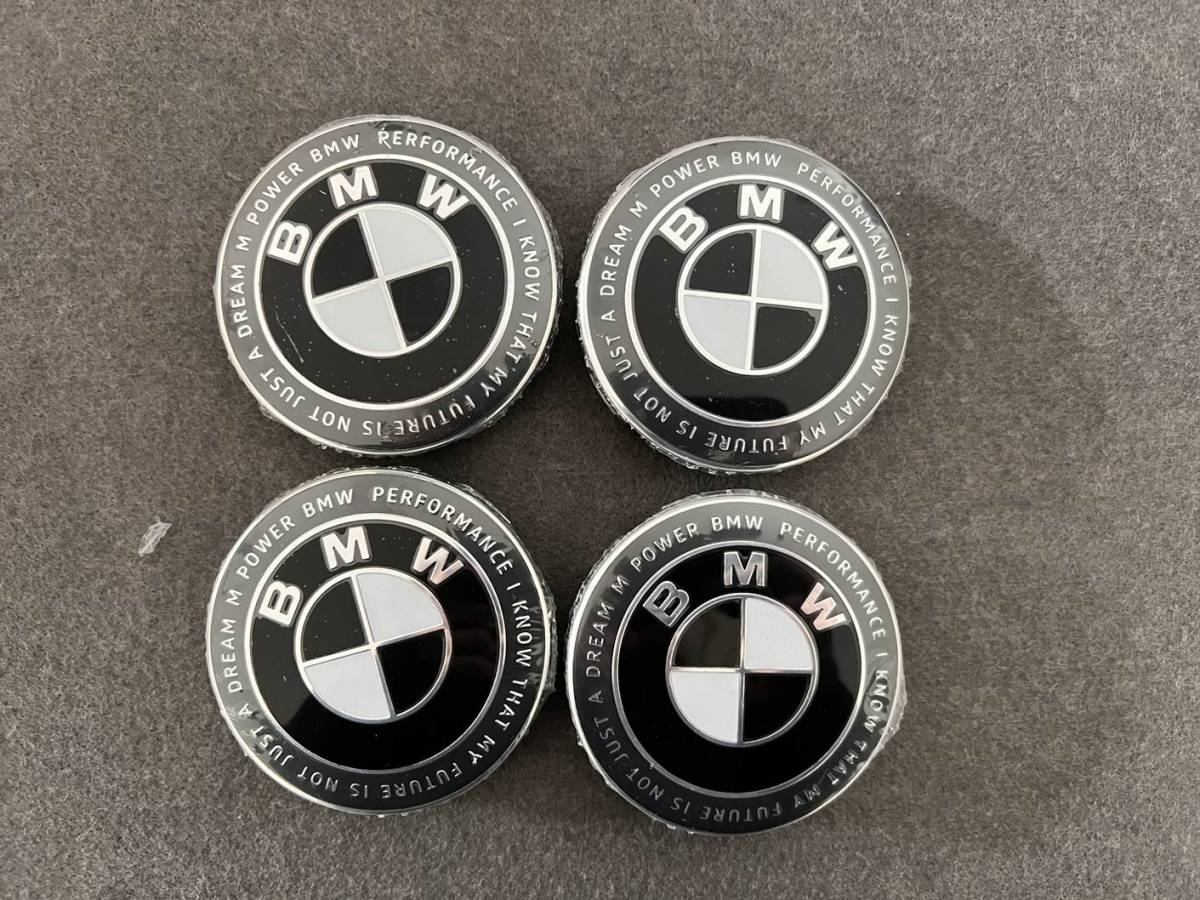 BMW50周年限定 黒白 ホイールキャップ ホイール ハブキャップ センター キャップ保護 防塵 4個セット 外径68mm 85番_画像1