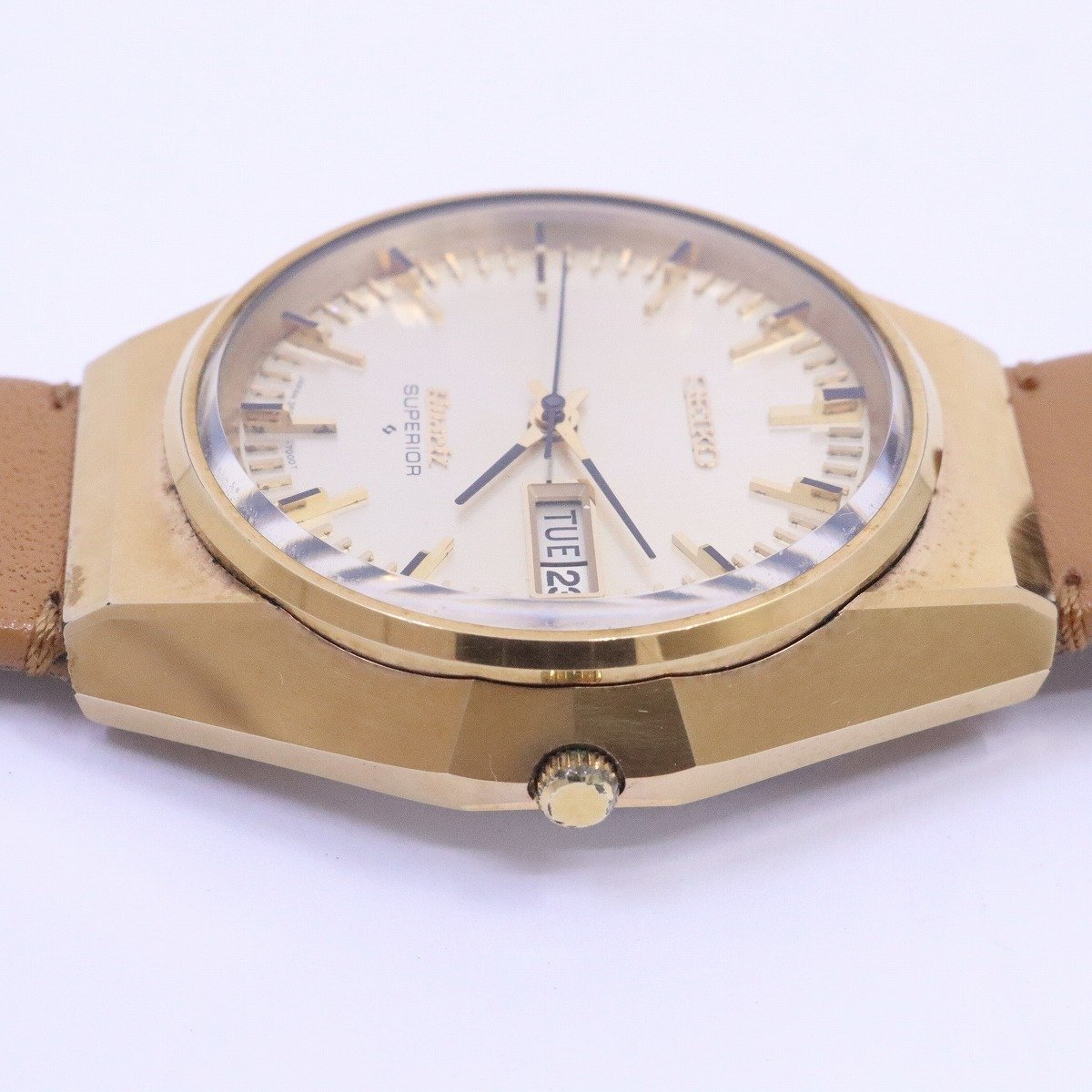 SEIKO セイコー スーペリア 1975年製 クォーツ メンズ 腕時計 デイデイト ゴールドGP 社外ベルト 3883-7000【いおき質店】の画像6