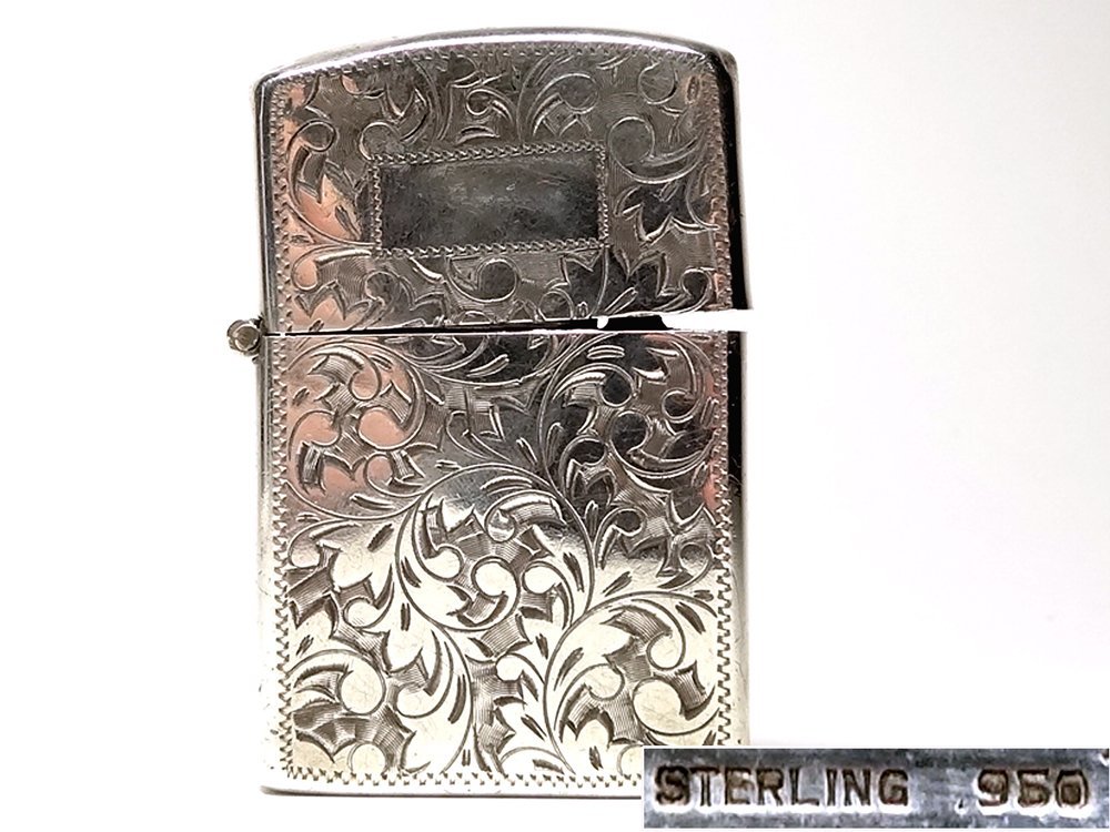 【侍】STERLING SILVER スターリングシルバー950 アラベスク 彫金 唐草モチーフ オイルライター 着火確認済 20+273