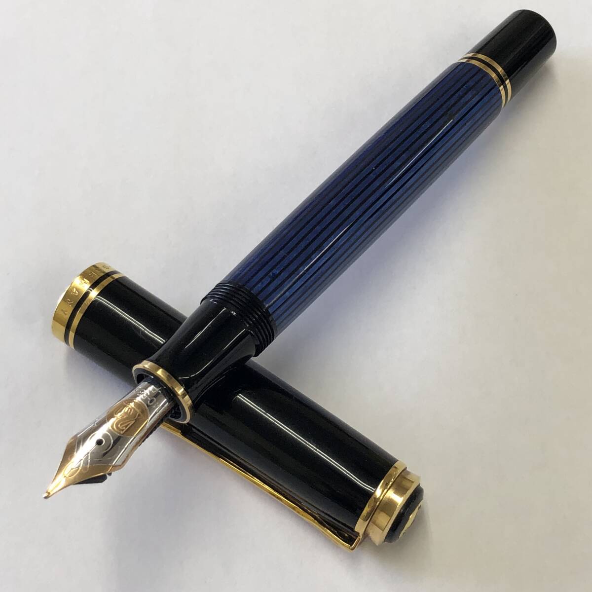 ☆ Pelikan ペリカン M800 スーベレーン 青縞 14C-585 F W.-GERMANY 雛2羽 天冠 ブルー 万年筆 !