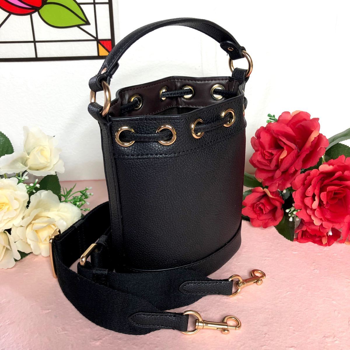 COACH DRAWSTRING bucket bag handbag shoulder bag black new goods new work ( small )