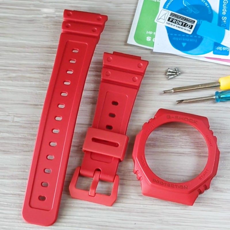 G-SHOCK GA-2100 純正ベゼル・ベルト Red (レッド) [液晶フィルム + 工具] 付 - 送料無料