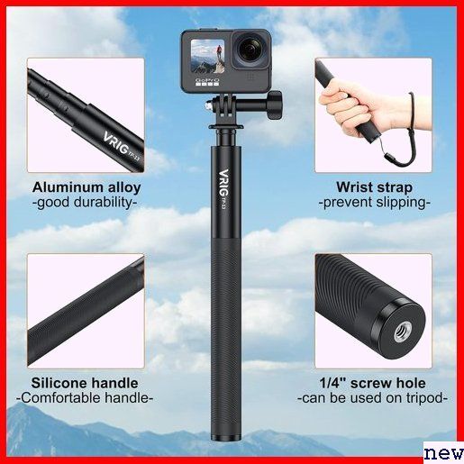 新品◎ Insta360 2/Insta360等対応 Action ero/DJI 131cm自撮り棒 GoProに適用 203_画像8