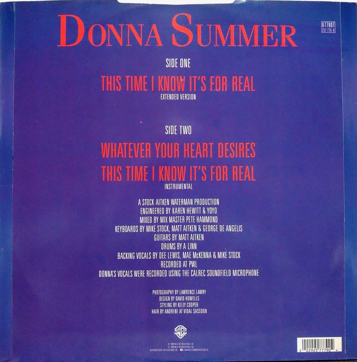 【12's Euro Beat Soul】Donna Summer「This Time I Know It's For Real」UK盤_裏ジャケット