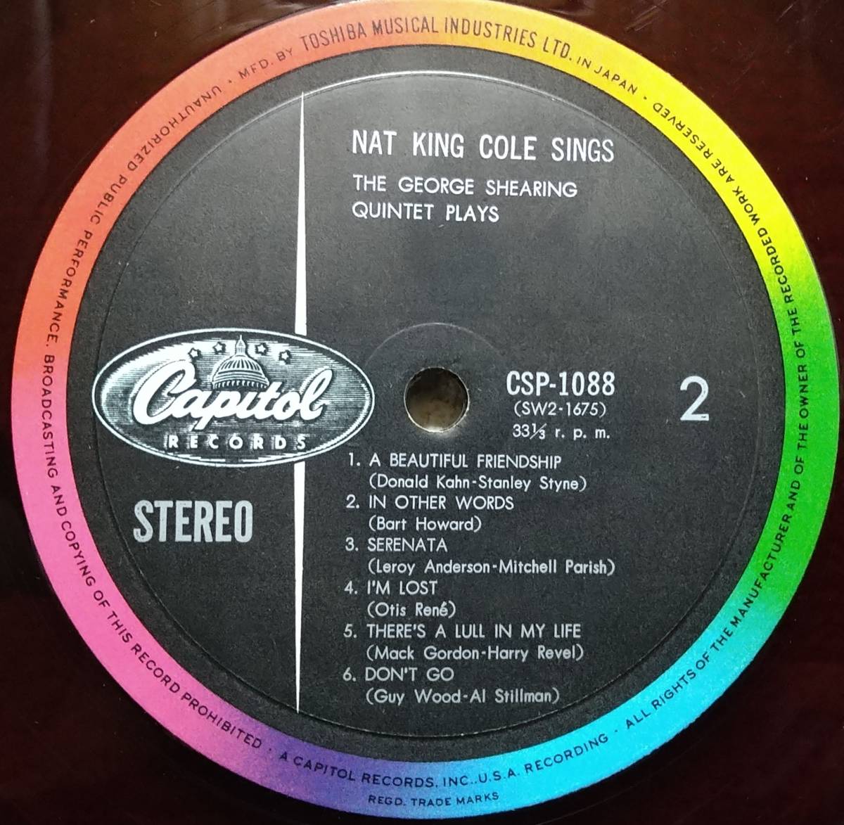 【LP Jazz】Nat King Cole & George Shearing「Nat King Cole Sings / George Shearing Plays」JPN赤盤 ペラジャケ エバークリーンレコード_Side2