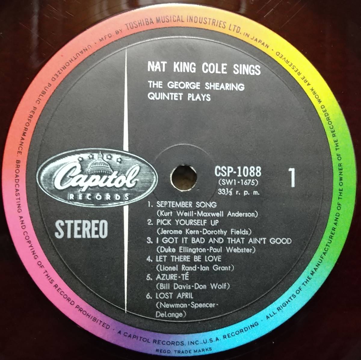 【LP Jazz】Nat King Cole & George Shearing「Nat King Cole Sings / George Shearing Plays」JPN赤盤 ペラジャケ エバークリーンレコード_Side1