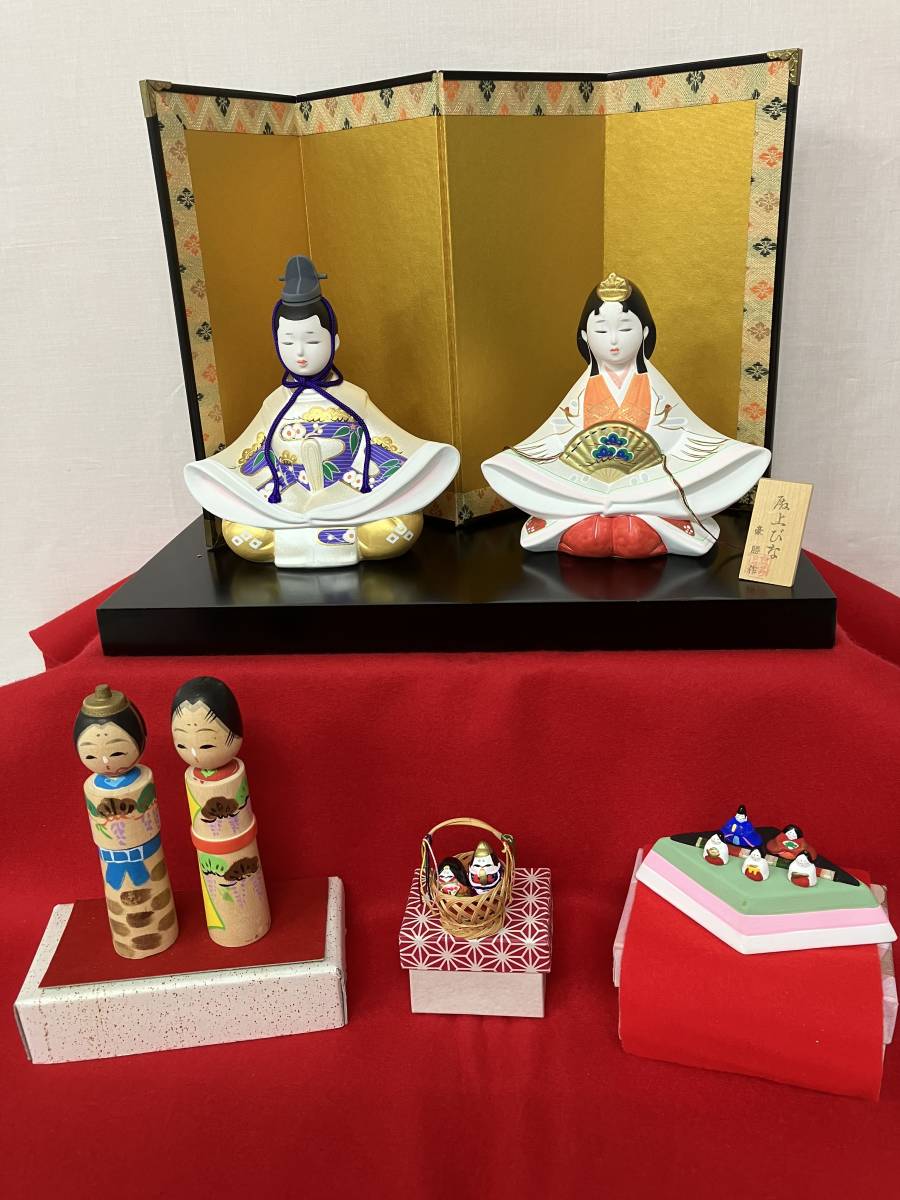 美品　雛人形　雛飾りセット　陶器雛　雛こけし　五人雛　籠雛　ひな祭り_画像1