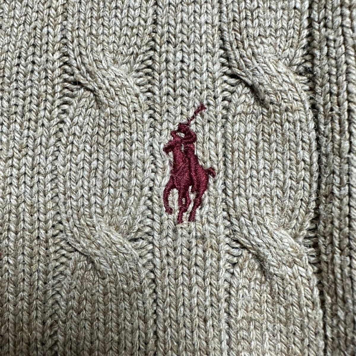 【シルク100%/美品/希少サイズ】POLO RALPH LAUREN ポロラルフローレン 編み込み ケーブルニット セーター ポニーロゴ 刺繍 絹 表記L(XL位)_画像4