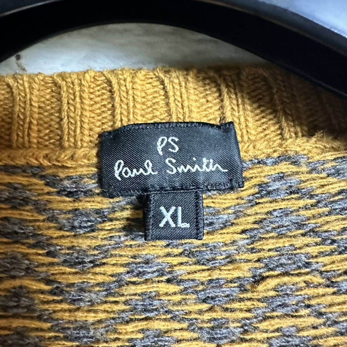 【希少サイズ/美品】PS Paul Smith ポールスミス フェアアイル柄 編み込み ニット セーター カシミヤ混 総柄 XL_画像7