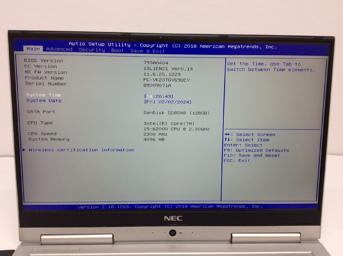 ジャンク/ NEC PC-VK23TGVG9UEY Intel Core i5-6200U メモリ4.1GB SSD128.03GB 【G18974】_液晶に写真では分かりにくい色ムラあり