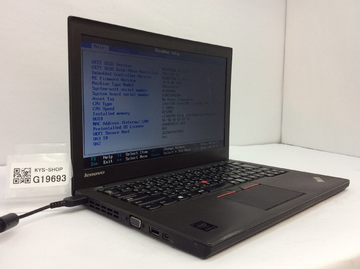 ジャンク/ LENOVO 20CLA1U2JP ThinkPad X250 Intel Core i3-5010U メモリ8.19GB HDD500.1GB 【G19693】_画像1