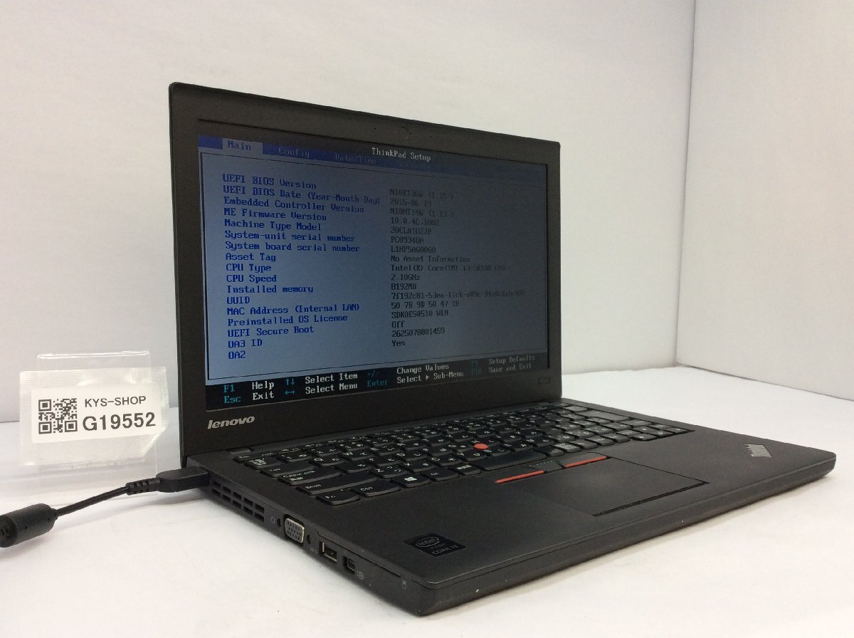 ジャンク/ LENOVO 20CLA1U2JP ThinkPad X250 Intel Core i3-5010U メモリ8.19GB HDD500.1GB 【G19552】の画像1