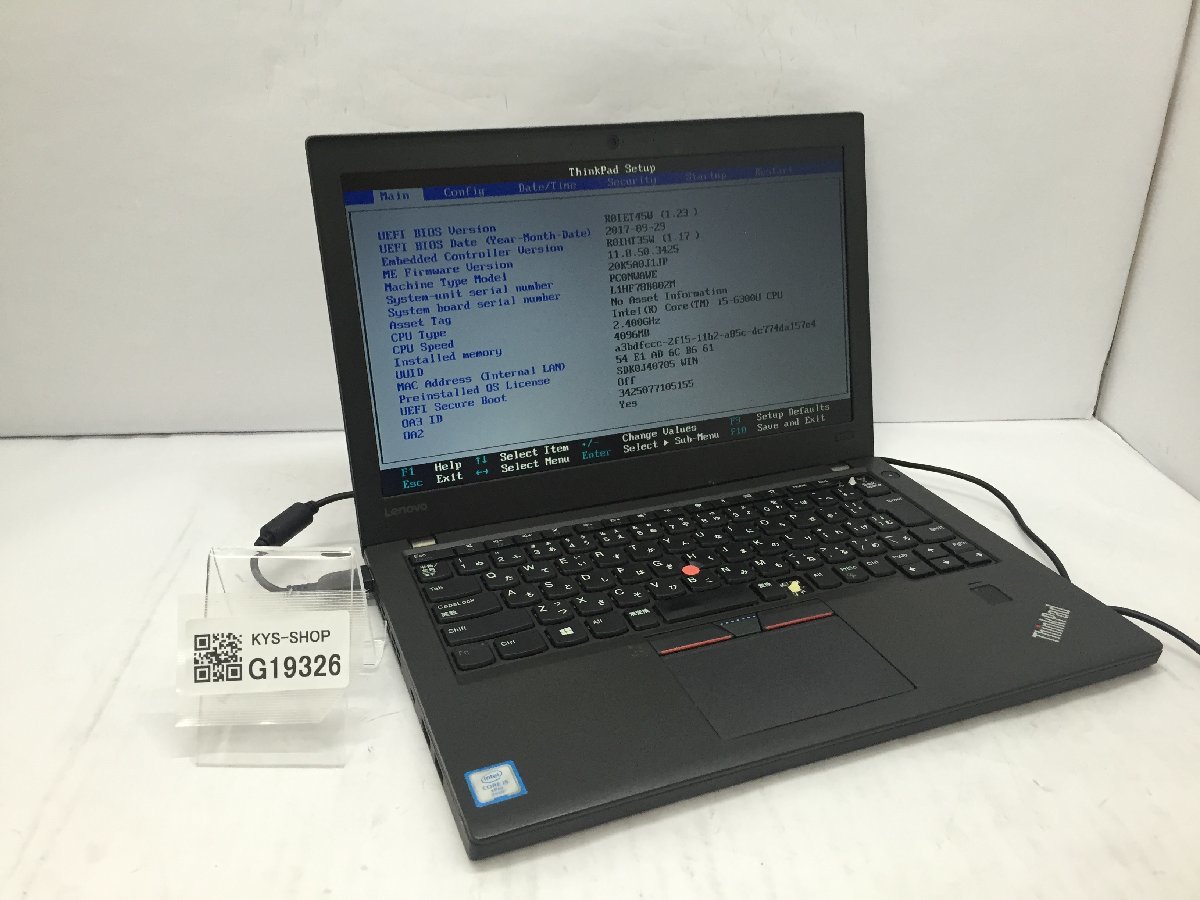 ジャンク/ LENOVO 20K5A0J1JP ThinkPad X270 W10DG Intel Core i5-6300U メモリ4.1GB ストレージ無し 【G19326】の画像1