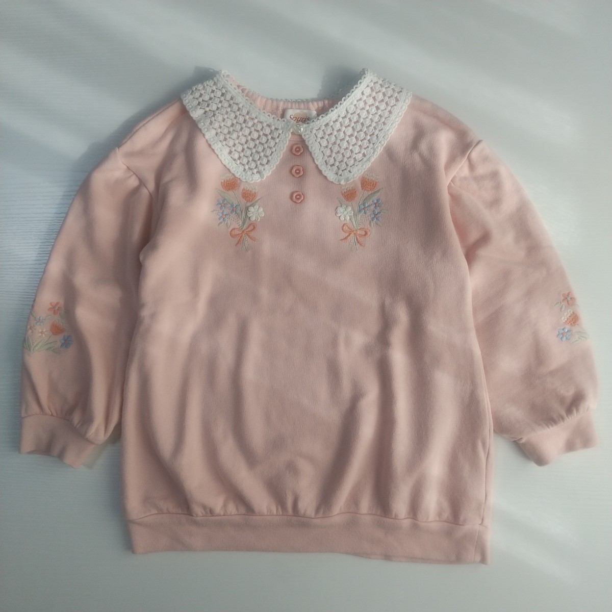 Souris Thule * attaching collar attaching flower bouquet embroidery long sleeve sweatshirt [120] (110) girl pink general merchandise shop brand tops cut and sewn 