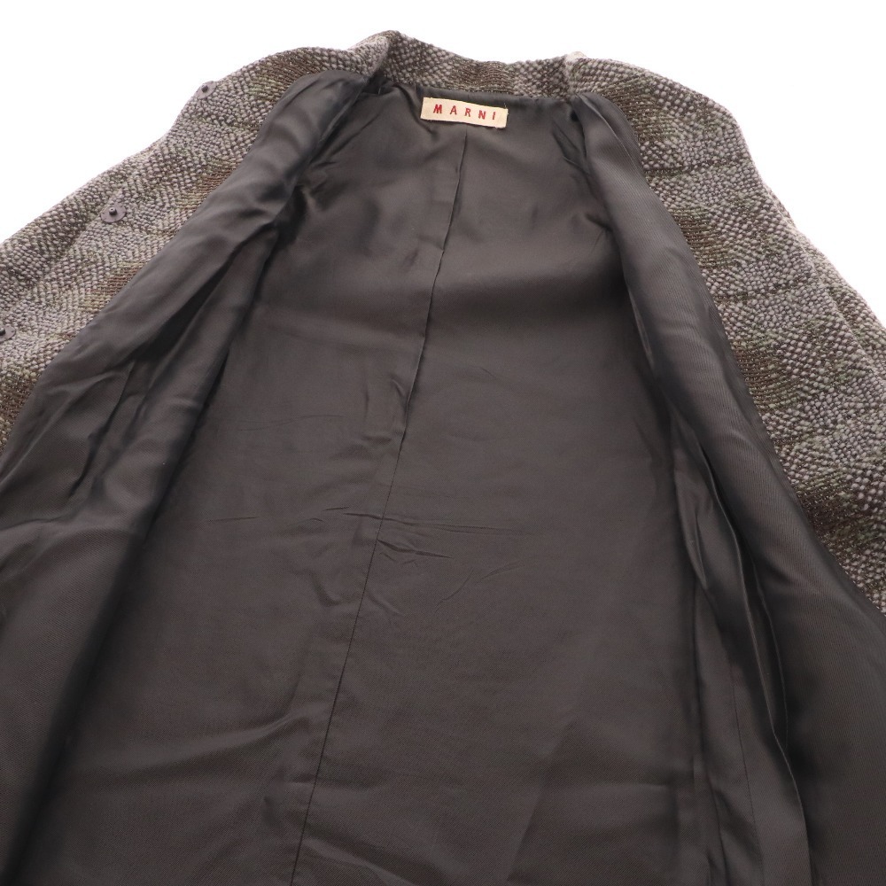 ■ マルニ ツイード コート ジャケット アウター レディース 38 グレー ハンガー ベルト付き_画像4