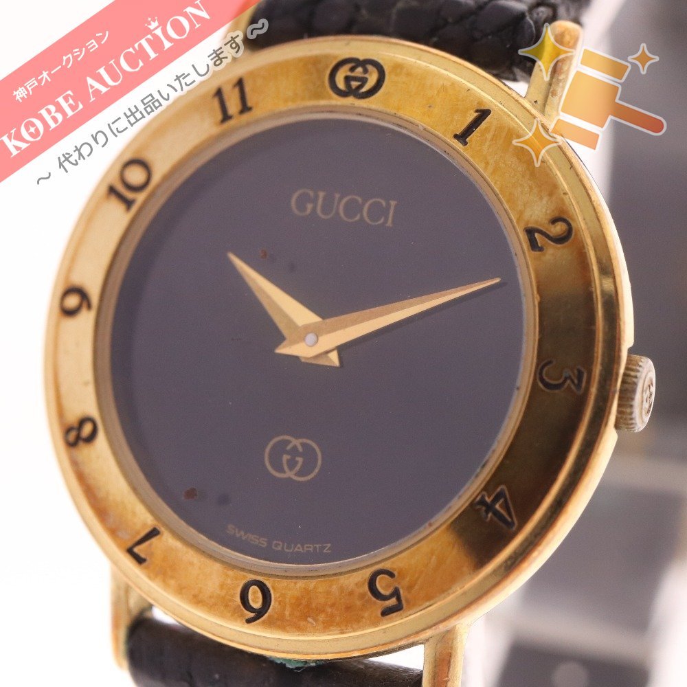 ■ グッチ 腕時計 18K GOLD ELECTROPLATED 3000M クォーツ レディース ゴールド 文字盤 ブラック