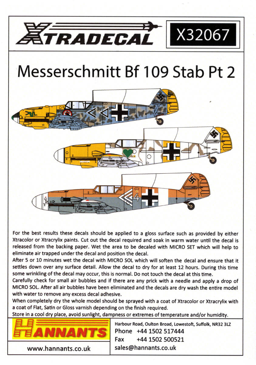 【送料無料：デカール】XTRADECAL X32067 Bf109 Stab Pt2_画像1