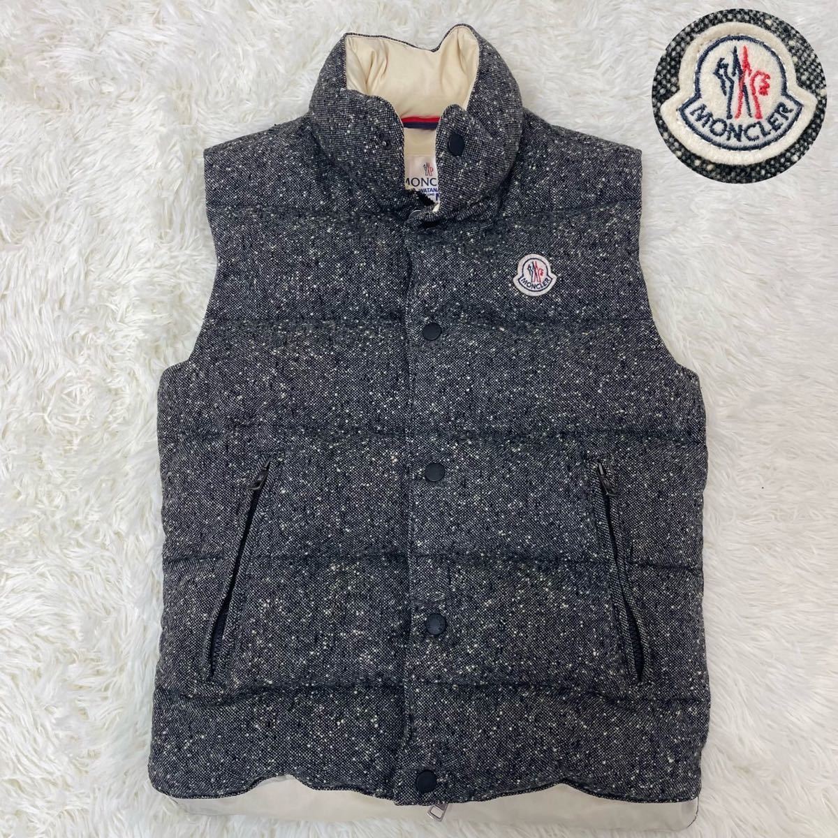 【希少】 モンクレール MONCLER ジュンヤワタナベマン コムデギャルソン COMME des GARCONS ダウンベスト ツイード ロゴ ワッペン グレー S_画像1