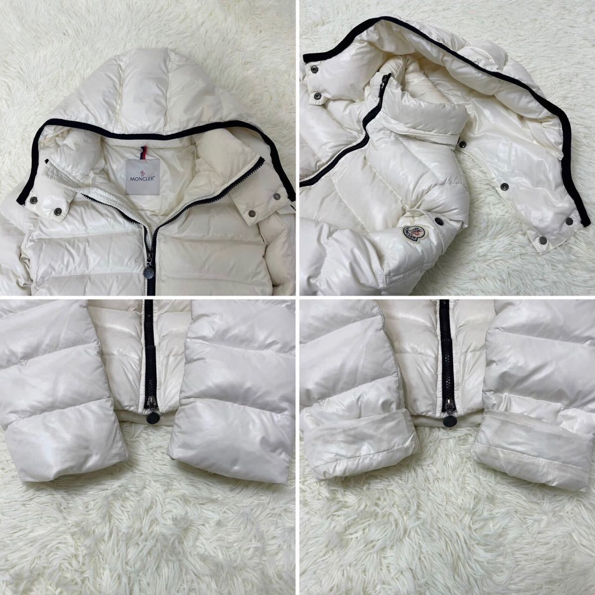 人気!! モンクレール MONCLER モカ MOKA ダウンコート 2way ロゴ ワッペン キルティング ナイロン ホワイト 白 14A 164cm レディース着用可_画像5