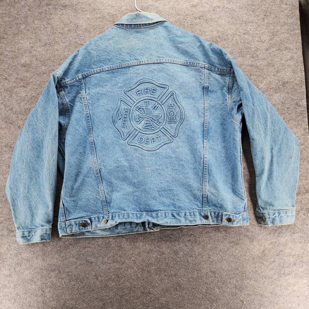 Vintage Tyca Jean Jacket Mens XXL Embossed Fire Dept Blue Denim USA 海外 即決