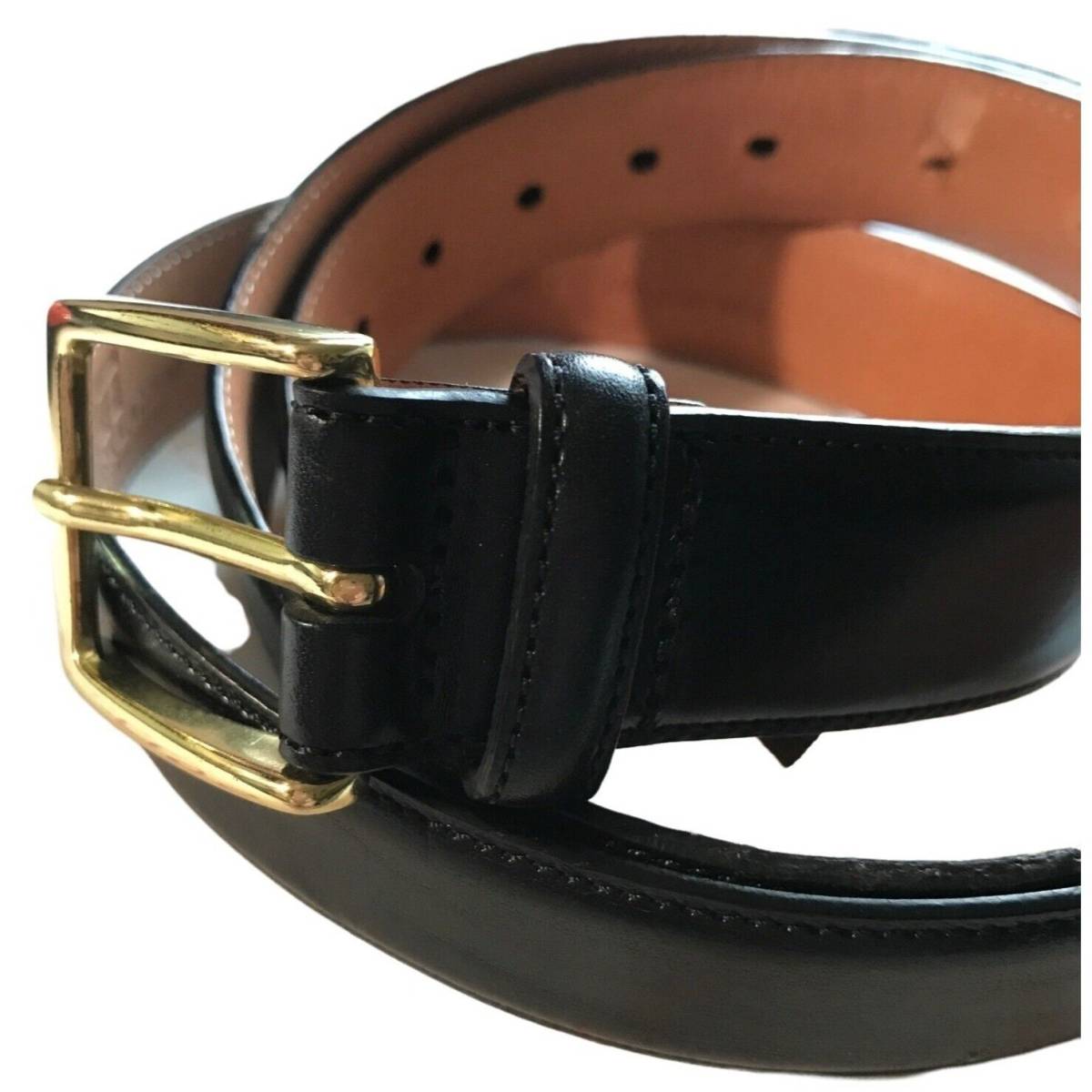 BELT TRAFALGER BLACK LEATHER 50 INCH Gold Buckle Collection 海外 即決