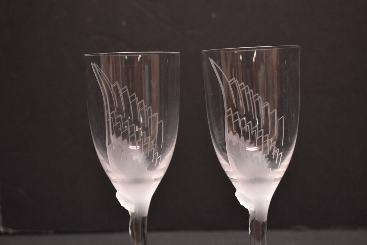 2 Lalique France Crystal "Ange de Reims" Angel Champagne Flutes Glasses 8" 海外 即決