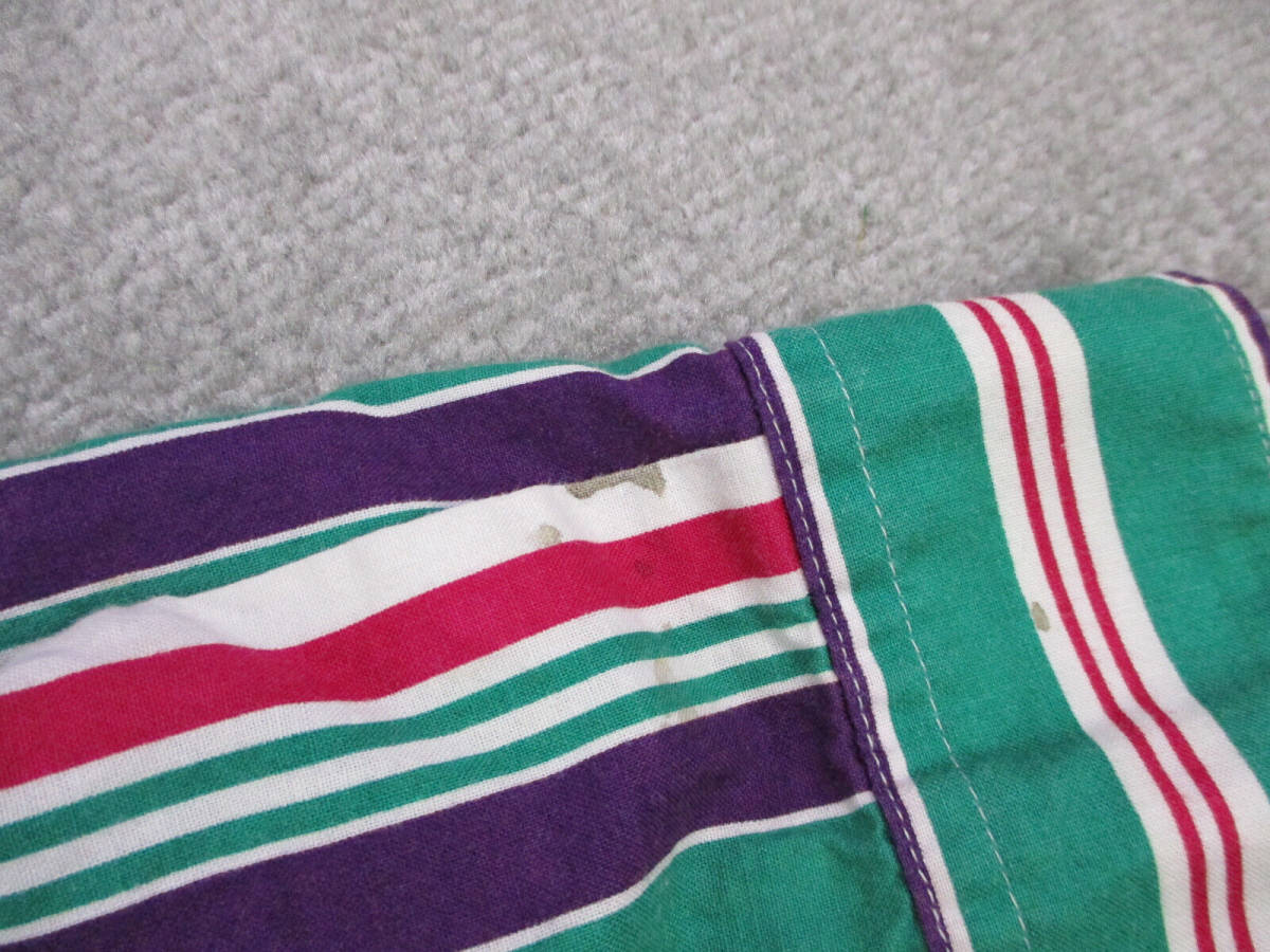 VINTAGE Sears Shirt Mens Medium Green Purple Striped Button Roebuck Cotton 90s 海外 即決