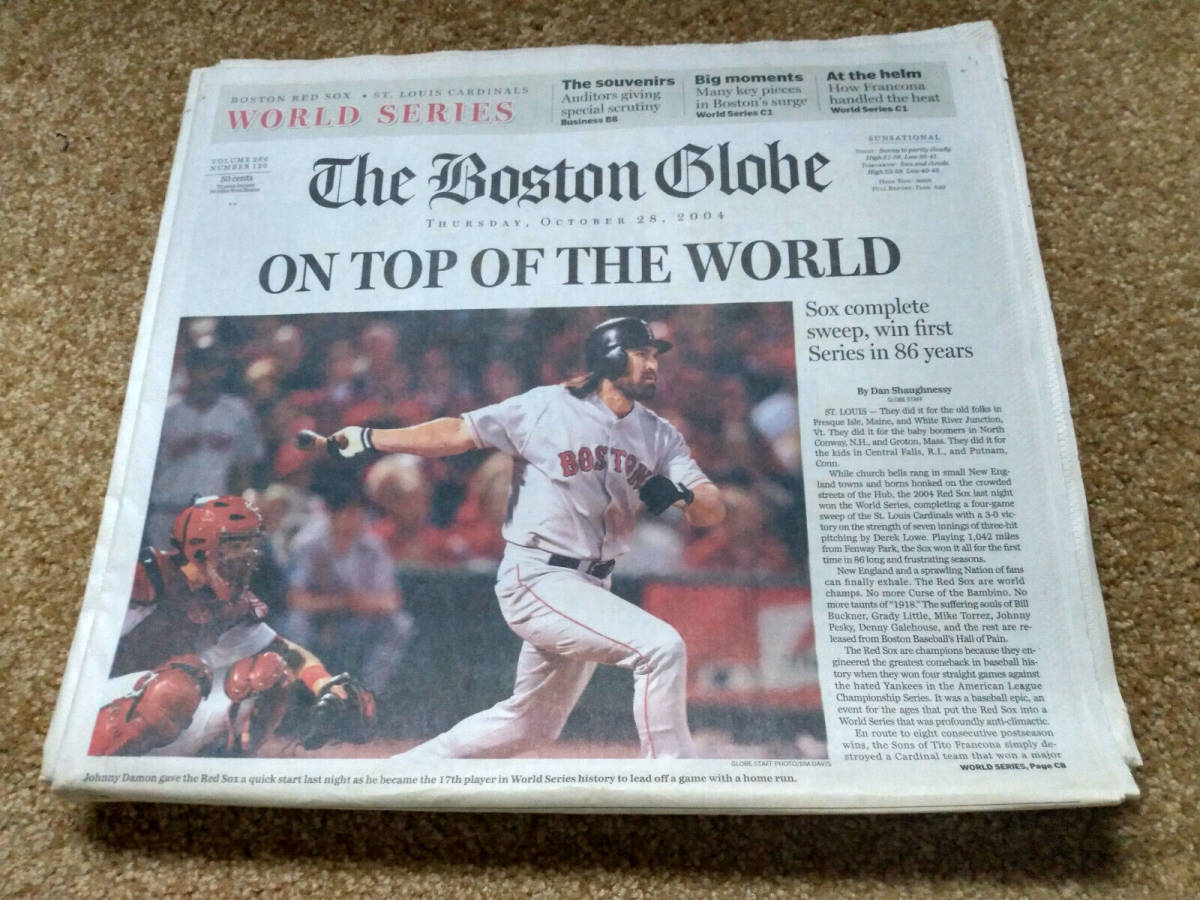 Red Sox 2004 Win World Series Boston Globe *Bonus Dunkin Magnet* 海外 即決