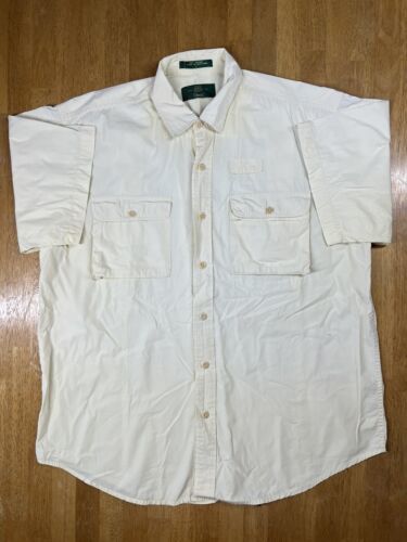現品特価品 Vintage Men's Orvis L Ivory Short Sleeve Fishing Shirt Button Down 海外  即決